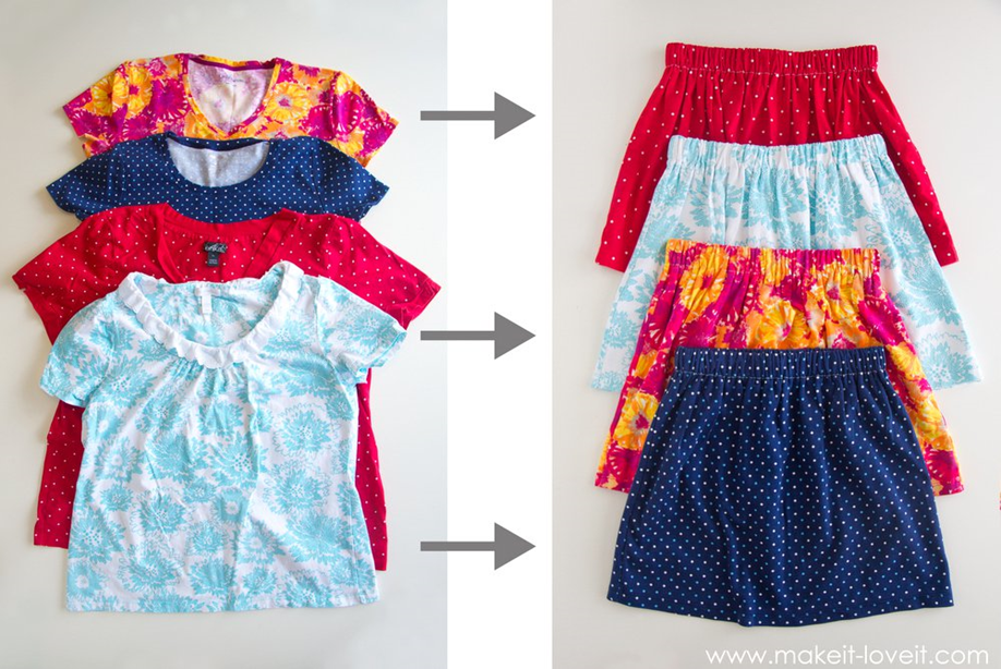 Sewing projects for kids #31 - Skirts made from shirts