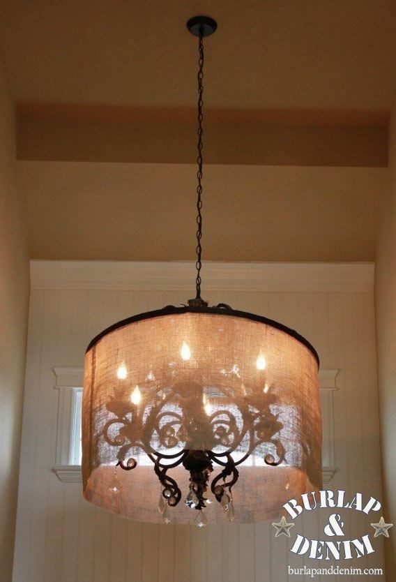 Burlap Decorating Ideas #4: Barrel Shade For Chandelier