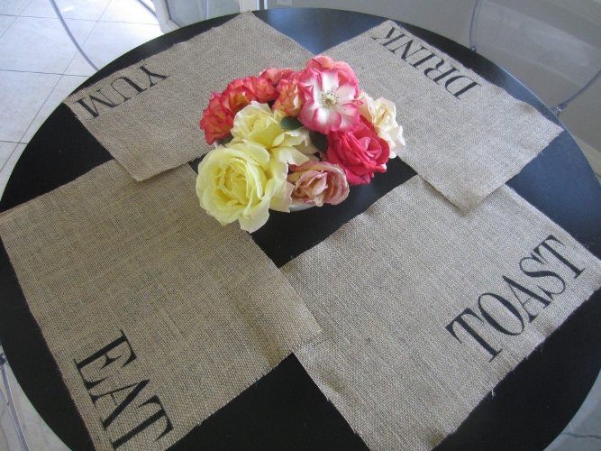 Burlap Decorating Ideas #6: Burlap Stenciled Placemats