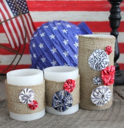 Burlap Decorating Ideas #22: Yo-yo Burlap Candle Wraps